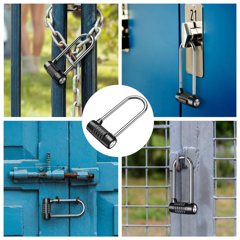 ORIA – serrure antivol en forme de U, serrure à combinaison de chiffres avec mot de passe, sécurité en plein air, serrure de porte pour gymnase, manille allongée