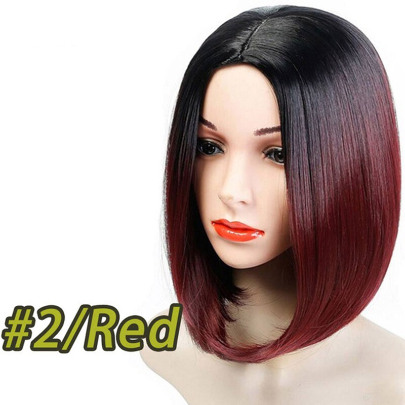 XUANGUANG Medium Bob Lace Front Synthetic Hair Wigs Ombre Green Red Color Yaki Straight Middle Part Blunt Lace Wig For Women: 16