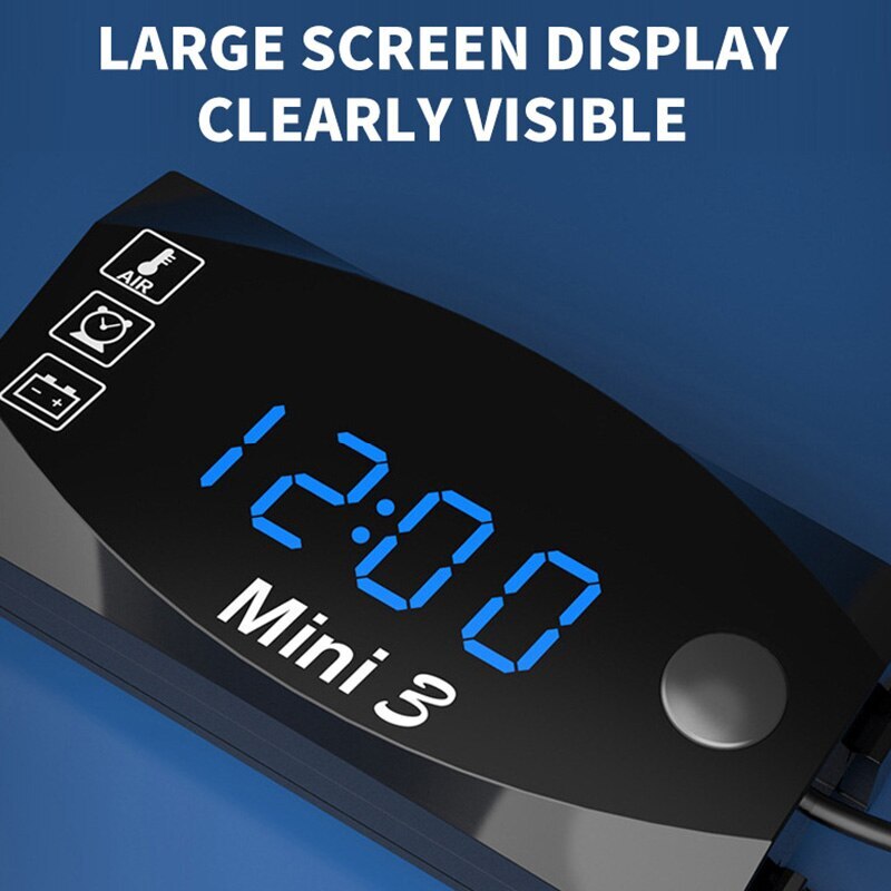 3- i -1 multifunktionel universal digital display meter tester vandtæt motorcykel voltmeter termometer vægure blå rød