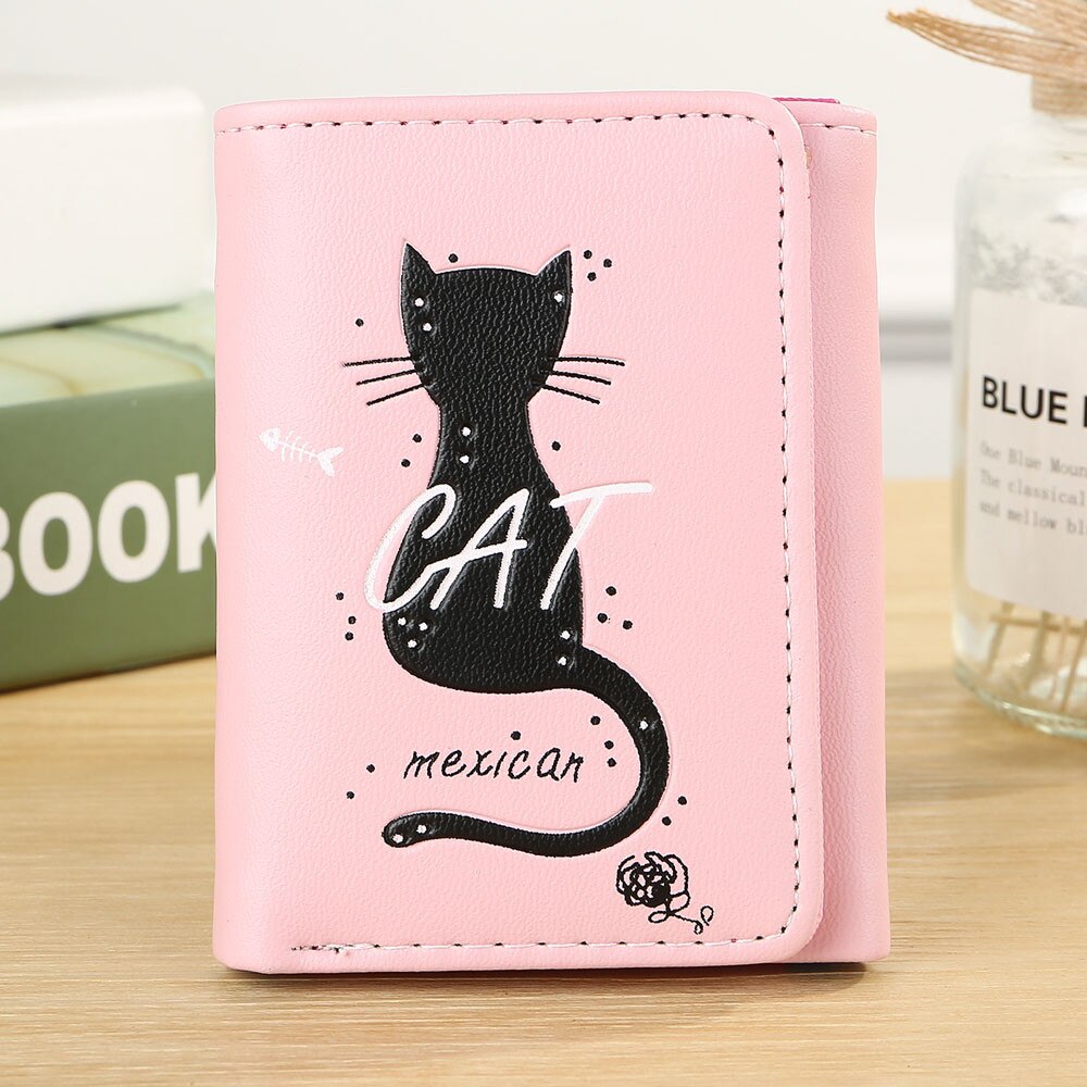 MOLAVE wallet Women's Simple cat print Short Wallet Coin Purse Card Holders Handbag Package leather Wallet 2019DEC26: Pink