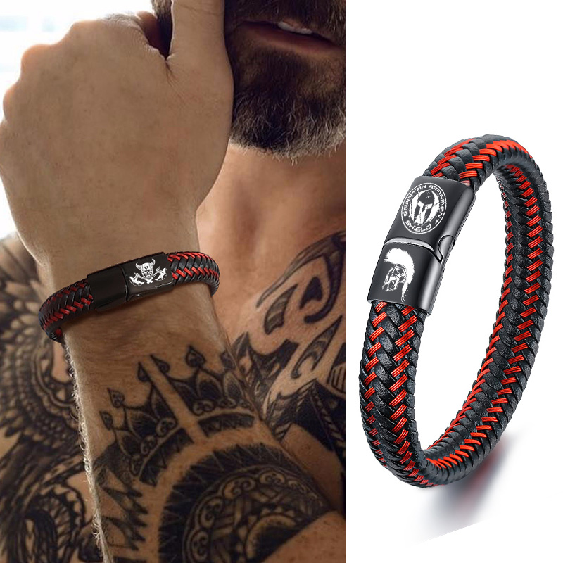 BRACELET en cuir tressé pour hommes BRACELET magnétique tresse rouge et noir