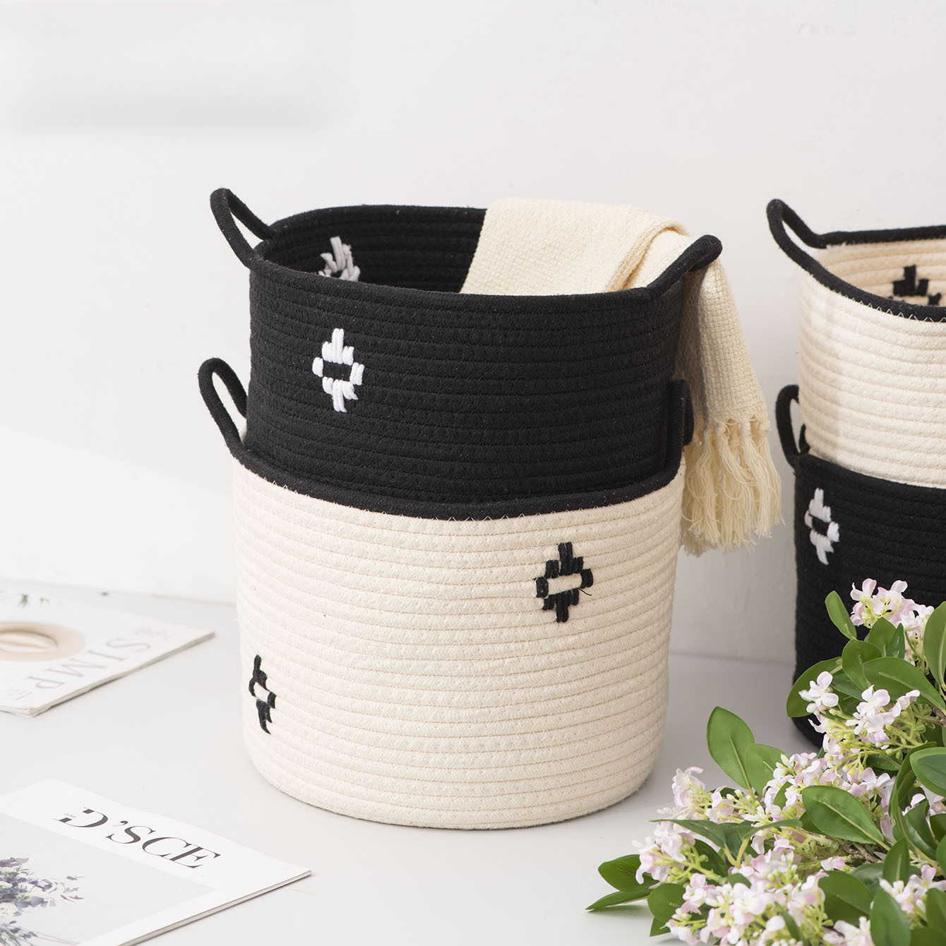 Eenvoudige katoenen en linnen touw opbergmand thuis kleding opbergmand woonkamer speelgoed opslag vuile kleren mand