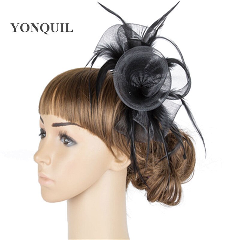 Wonderful color crinoline fascinator headwear feather colorful mesh party show hair accessories millinery cocktail hats MYQ053
