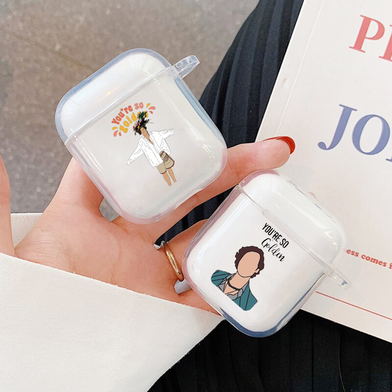 Harry Styles-złote, miękkie, przezroczyste etui na słuchawki do Airpods 1 2 One Direction bezprzewodowa osłona na słuchawki Bluetooth Coque