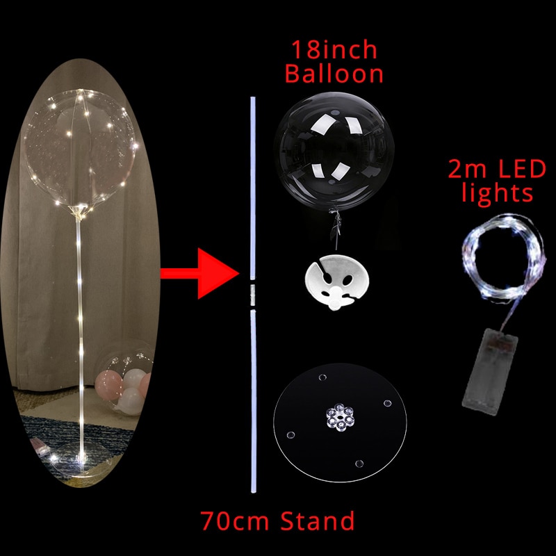1 set ballonger kolonnstativ bågstativ hemfest led konfettiballonger med basklämmor bröllopsdekoration ballonghållare pinne: 2m led lampor set 3