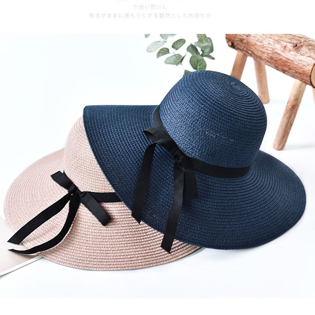Summer Straw Hat Women Wide Brim Beach Sun Hats Ladies Floppy Beach Sun Foldable Cap Summer Wide Brim Straw Hat