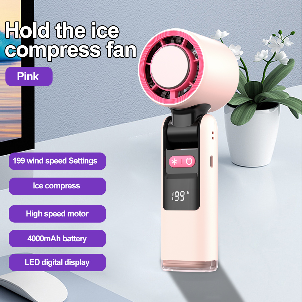 Mini Ice Compress Handheld Turbo Jet Fan 199 Wind Speeds Adjustable 4000mAh USB Rechargeable Portable Fan Outdoor Turbo Neck Fan: PURPLE