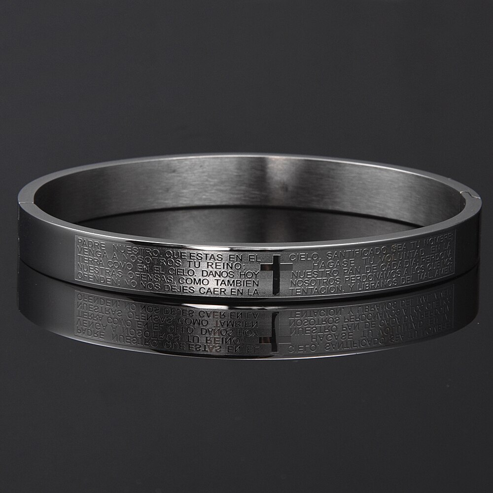 Bracelet manchette croisé de luxe pour hommes et femmes, en acier inoxydable, ouvert, sculpture écriture espagnole, bijoux,