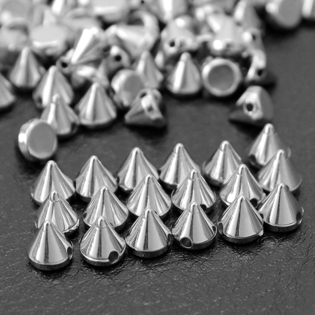 100 stk / parti stilfuld abs plastik sølv syning spike nitte studs til sko tøjposer diy håndværk punk rock dekoration forsyninger