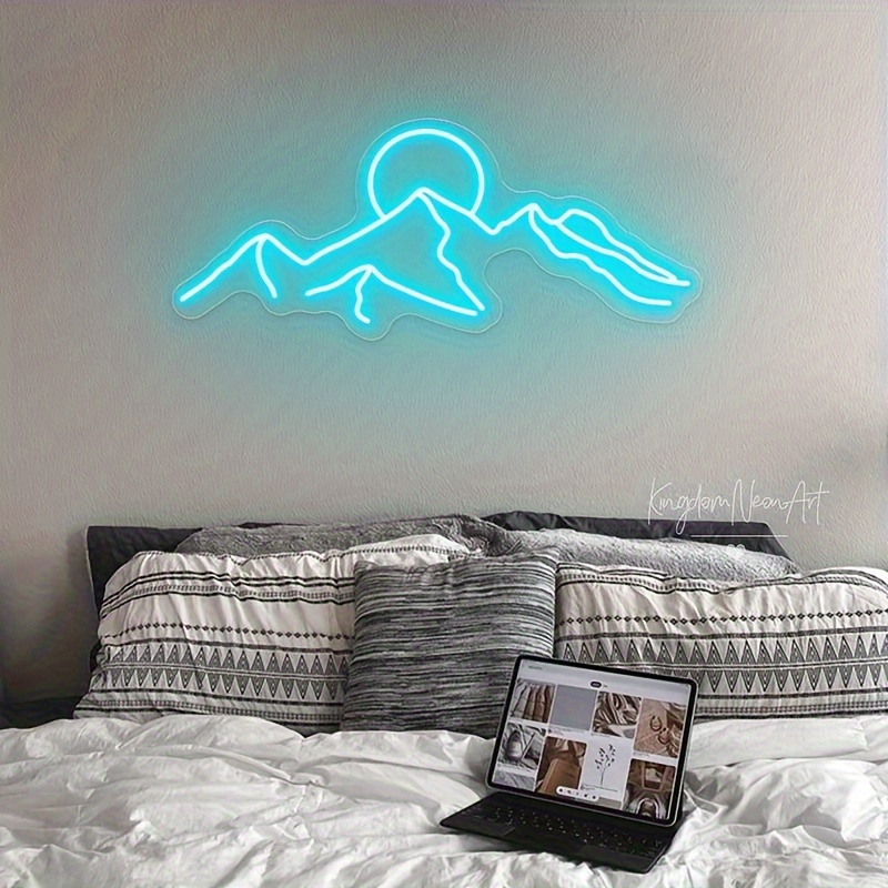 Mountain Neon Sign Light-kleurrijke zonsondergang LED-decoratie met schakelaarbediening-voor slaapkamer, woonkamer, hotelwanddecoratie: Blauw