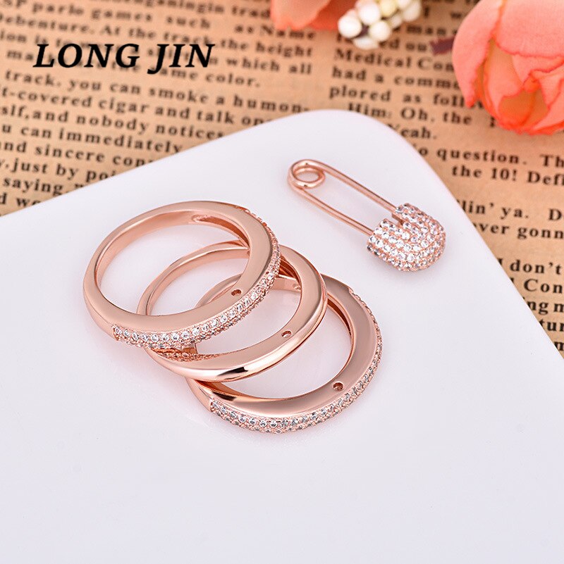 Europa en de verenigde staten zirkoon pin ring trend persoonlijkheid ring vrouwelijke zilverkleurige verwijderbare ring sieraden: 6 / Roségoud
