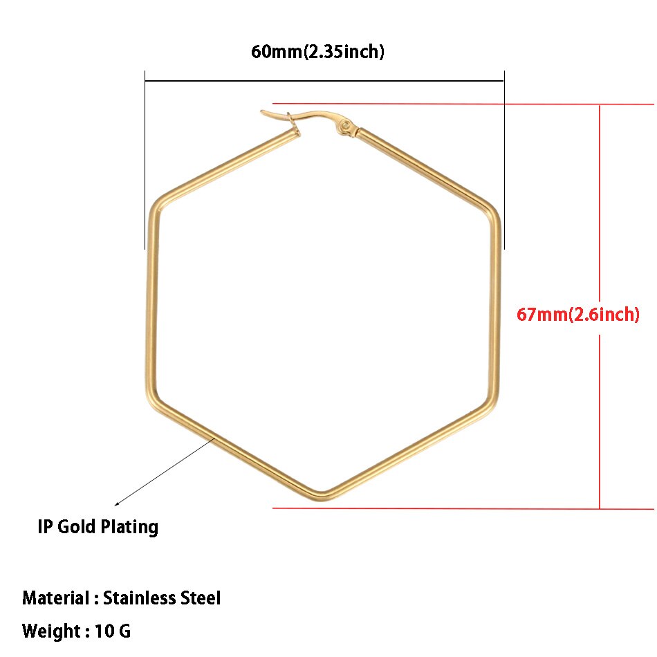 Geometric Hoop Earrings For Women Stainless Steel Gold Color Big Large Earrings Statement Jewelry: 1793 Gold 60mm