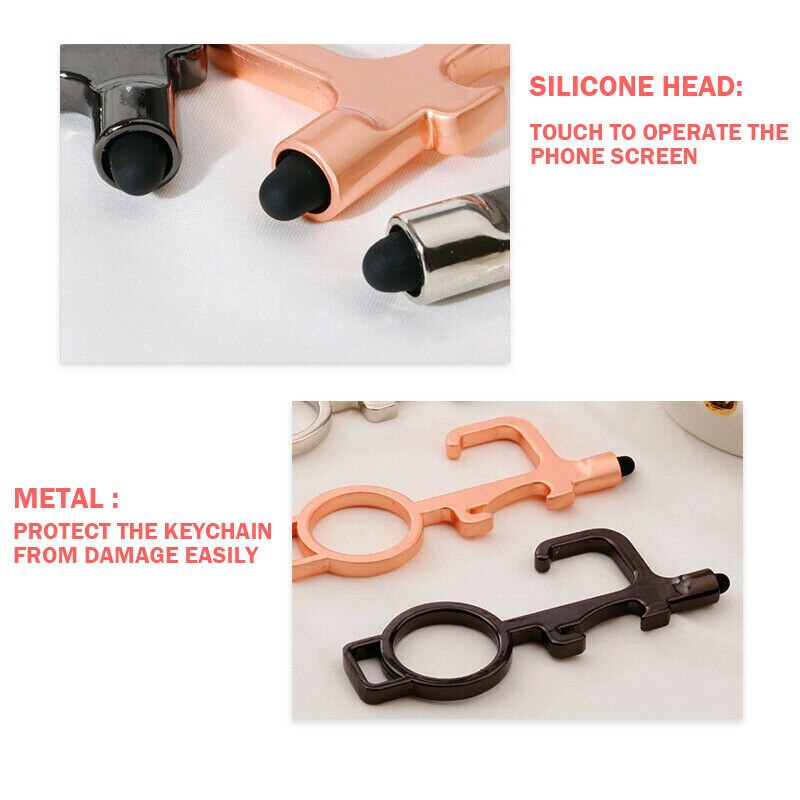 Keyring No Touch Public Door Opener Anti-Contact Keychain Artifact Beer Button Pusher Lifter Ring Hook Key Chain Keyfob Tools