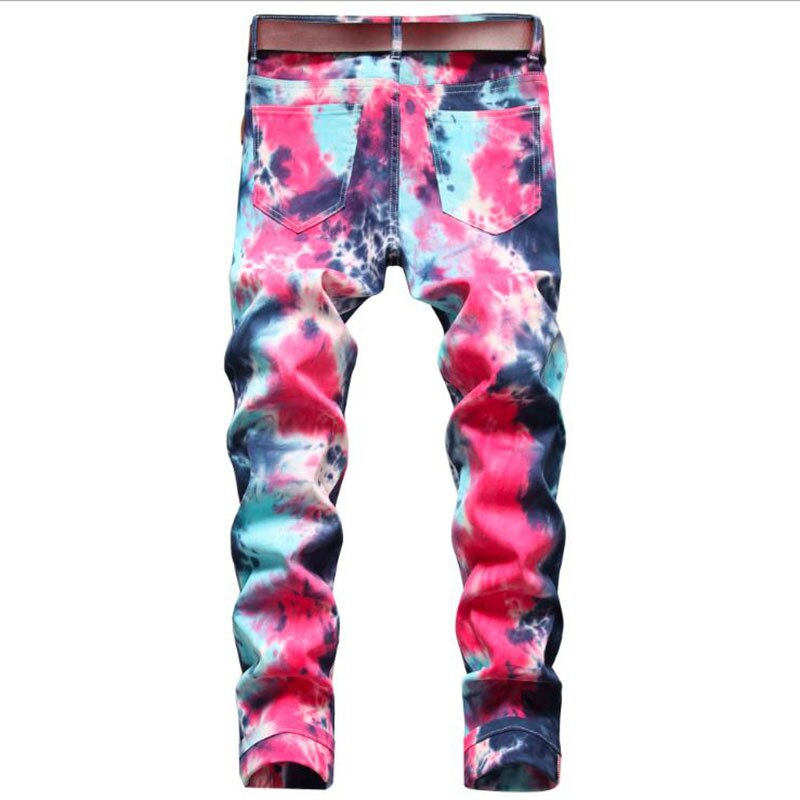 Tie-dye Men&amp;#39;s Tight Stretch Jeans Men&amp;#39;s Slim Trousers Motorcycle Casual Pants Punk Pants
