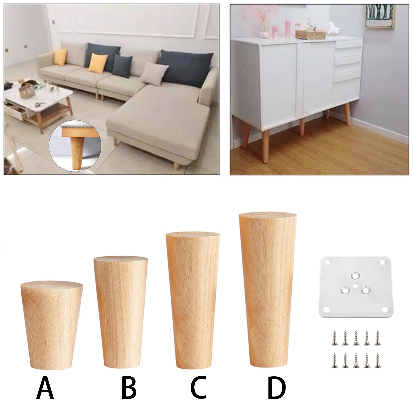 4Pcs Wooden Furniture Legs with Hardware Kit Replacement for Desk, Coffee Table, Lounge, Cabinet, Sofa