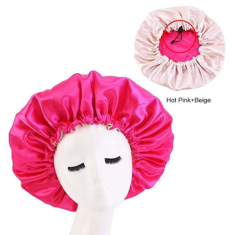 Reversible Satin Hair Bonnets Caps Women Double Layer Adjust Sleep Night Headwear Cover Hat For Curly Hair Styling Accessories: Red