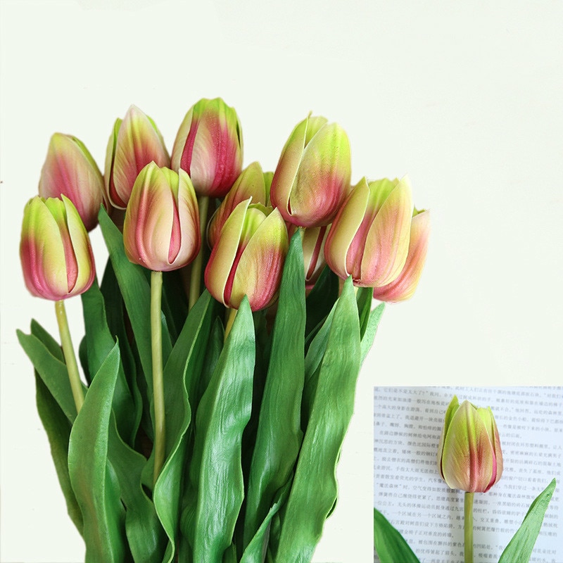 46cm lange gren tulipan kunstig blomst pu latex kunstig buket ægte berørings blomster til bryllup dekorative blomster og kranse: Rødgrøn