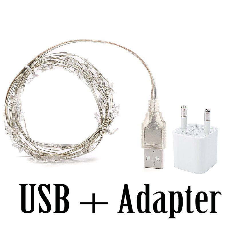LED 60 Sterne Lichterkette Batterie Betrieben auf 10ft Lange Silber Farbe Kupfer Draht Schnur Lichter für draussen drinnen Weihnachten Party verwenden: USB Plus Adapter / 2M 20Stern / Weiß