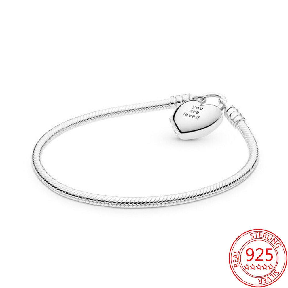 Original 925 Sterling Silver Safety Chain Heart-shaped Buckle Safety Bracelet Charm Fits Moment Bracelet Christmas