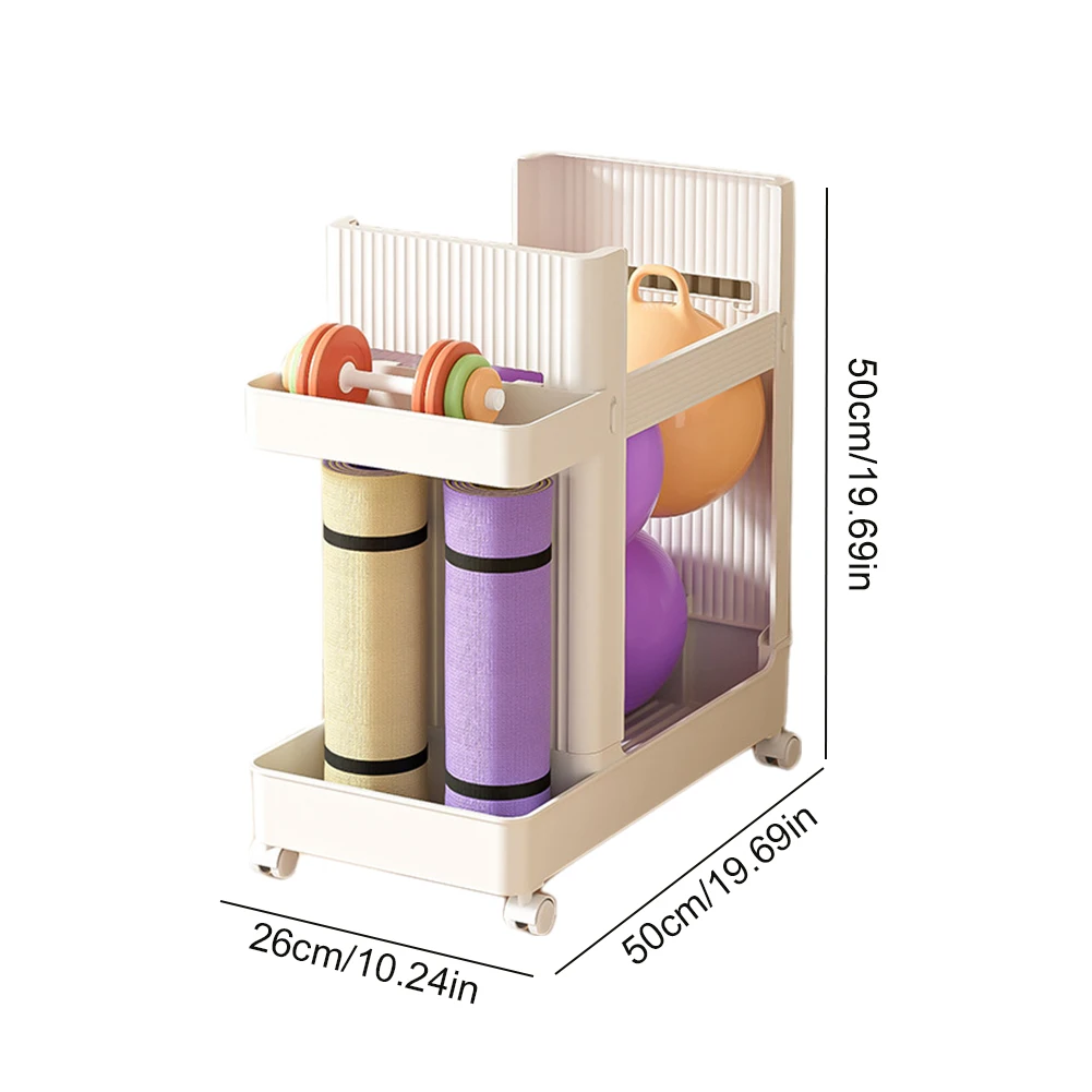 Gym Equipment Organizer Trolley with Wheels Sports Equipment Storage Rack Yoga Mat Storage Basket Fitness Equipment Storage Rack