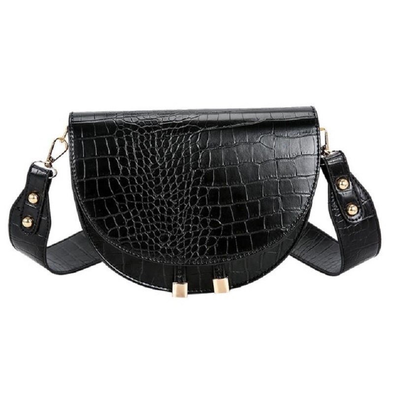 Saddle Bags Retro Crossbody Handbags Women Semicircle Solid Color PU Leather Shoulder Messenger Bags Small Satchel: black