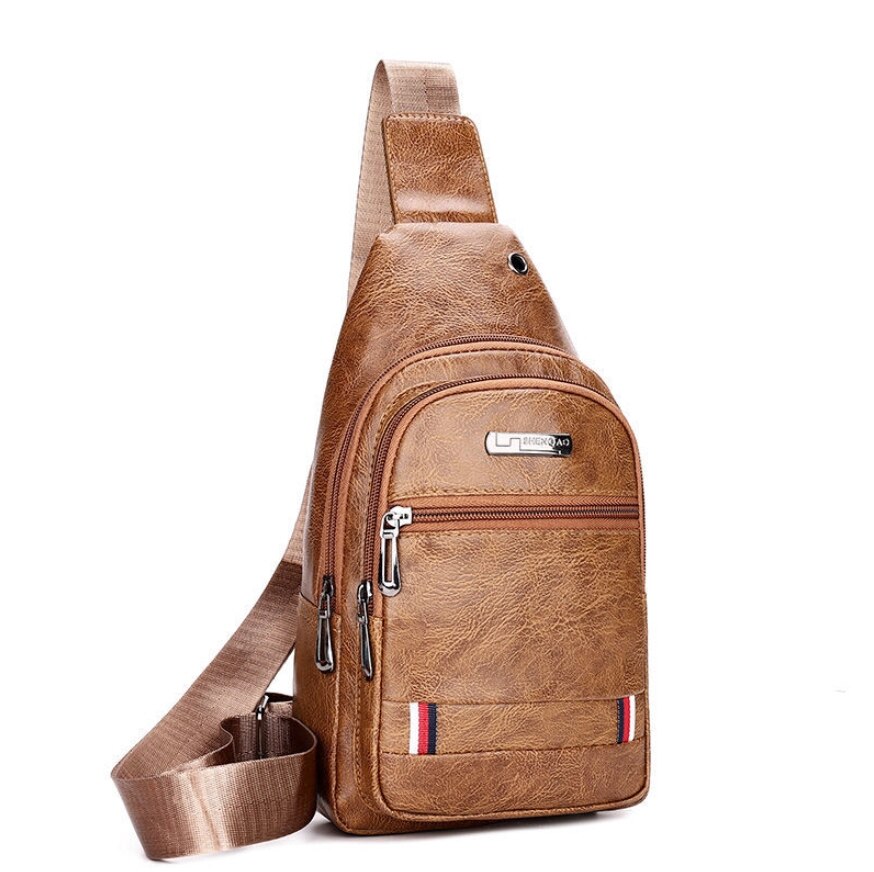 Mannlig usb-lading skulder crossbody-vesker herre anti-tyveri brystveske gymtilbehør sport reisepakke veske: Gult skinn