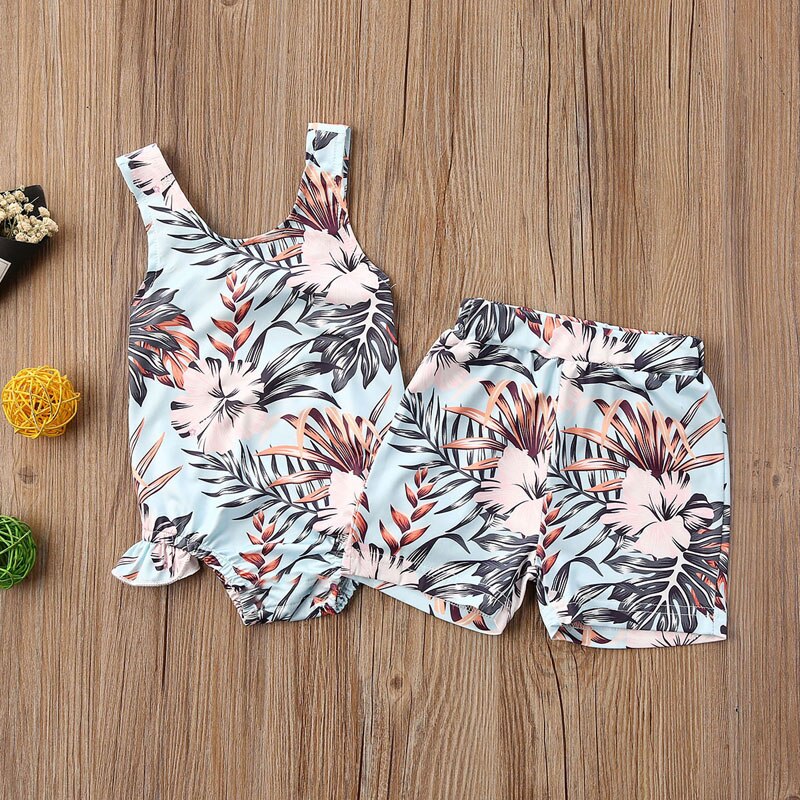Zomer peuter kinderkleding jongen meisje badmode mouwloos bloemenprint romper jumpsuit jongen shorts zonnepak