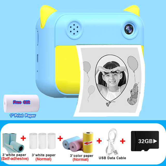 Fotocamera per bambini stampa istantanea fotocamera per stampa termica foto digitale giocattolo per bambina videocamera per bambini 1080P HD Video regalo di compleanno per ragazzo