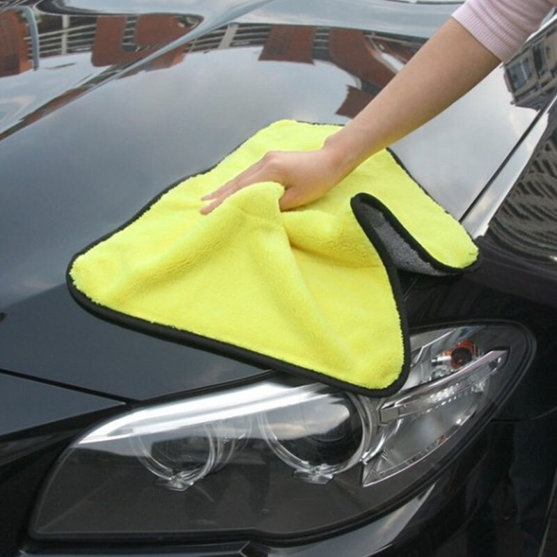 Høj tæthed bil håndklæde koral fleece dobbeltsidet bil håndklæde absorberende rengøringshåndklæde: Gul / 30 x 30cm