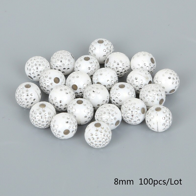 100 stk 8mm farverige runde akrylperler rhinsten charme perler til smykkefremstilling gør-det-selv håndværk scrapbog dekoration: Hvid