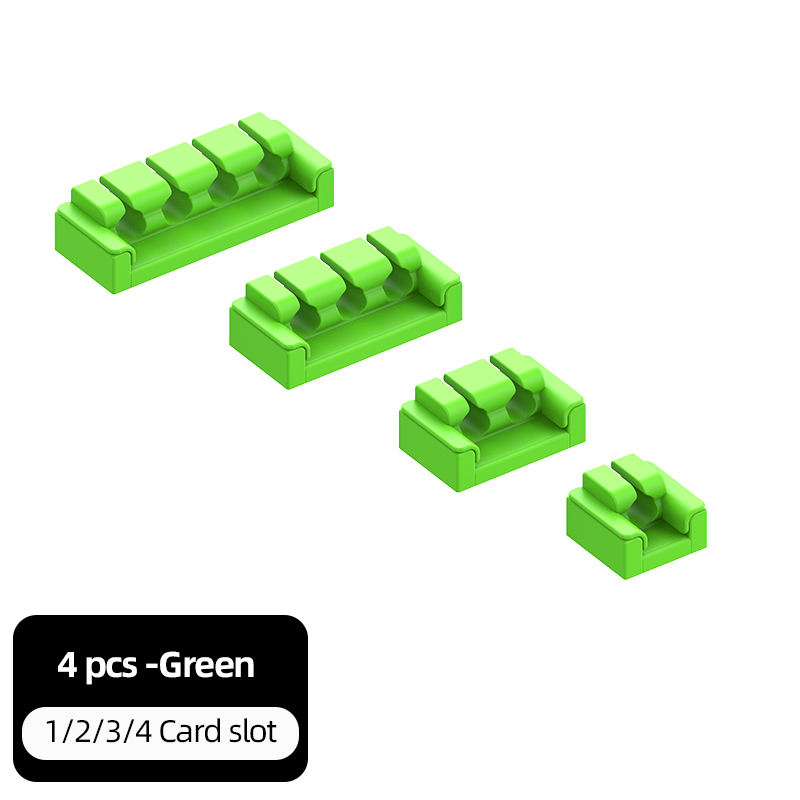 Organizador de cables 1, 2, 3, 4 orificios, enrollador de cables, Clips flexibles de gestión de cables para despacho de cables, Protector de cables para cargadores: Verde