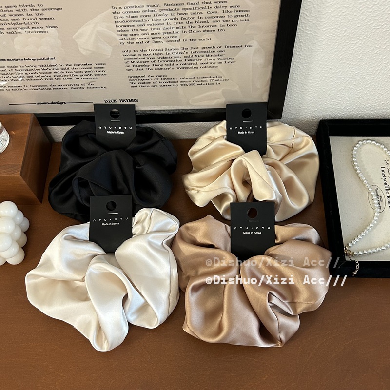 Scrunchie de seda de gran tamaño para niñas, coletero saten pelo mujer cabello, color sólido de Corea coletas para cabello gomas pelo mujer bonitas coleteros elegantes scrunchis para el cabello