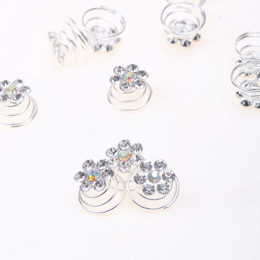 12PCS Lady Bride Hairpin European Floral Rhinestone Flowers Spiral Hairpins Decor Hair Jewelry