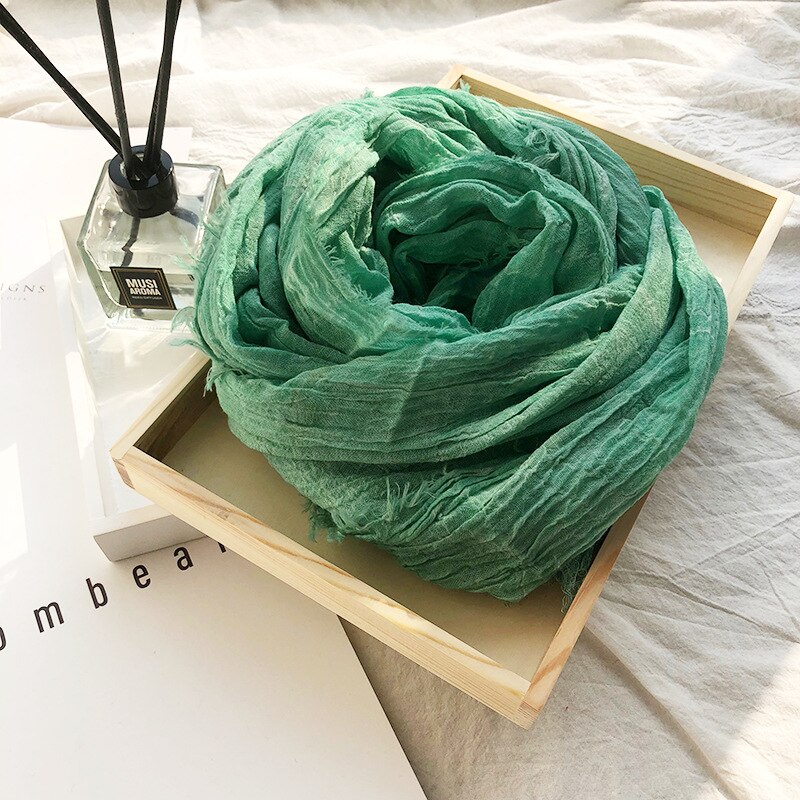 Japanese Style Linen Cotton Tassel Scarf Men Scarf Bufandas Solider Color Spring Autumn Warm Soft Kroean Style Scarves: Green  