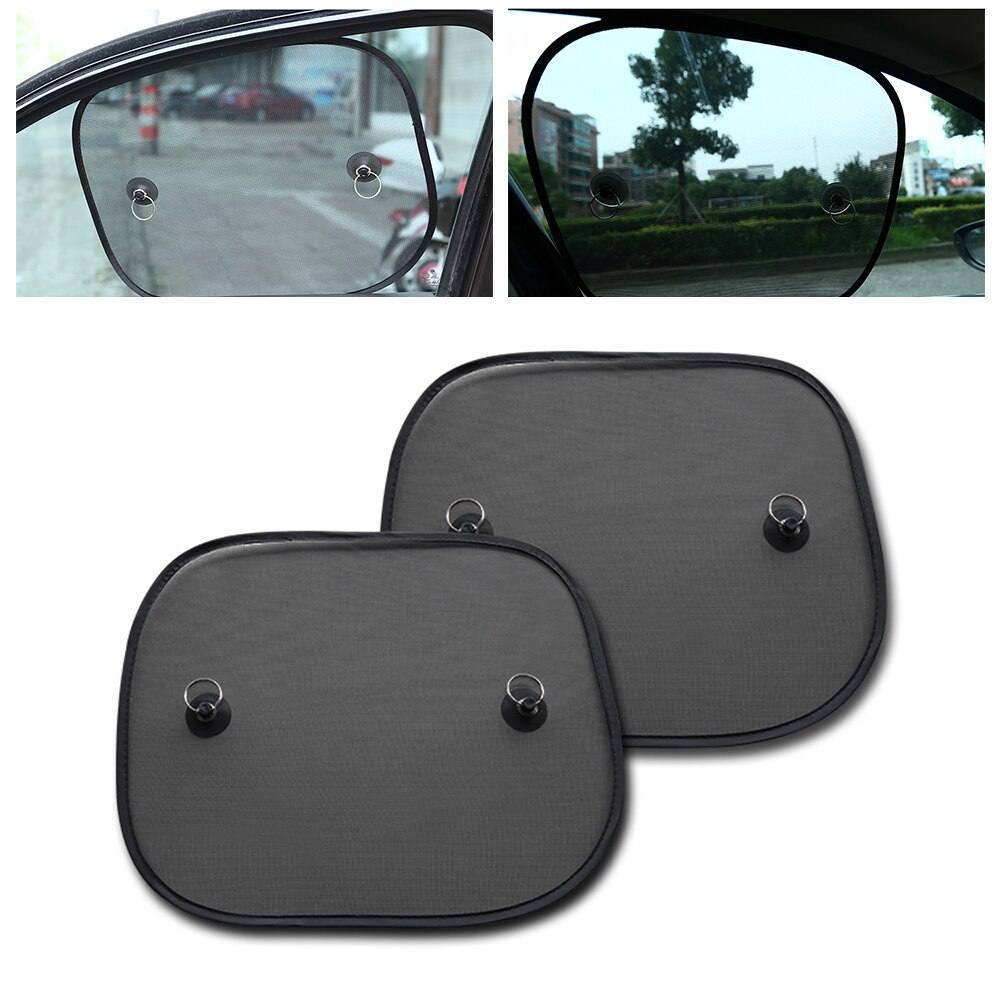 Pare-soleil en maille noire pour voiture, pare-soleil avec ventouse, fenêtre latérale avant et arrière, Protection UV: 2 pcs Front side