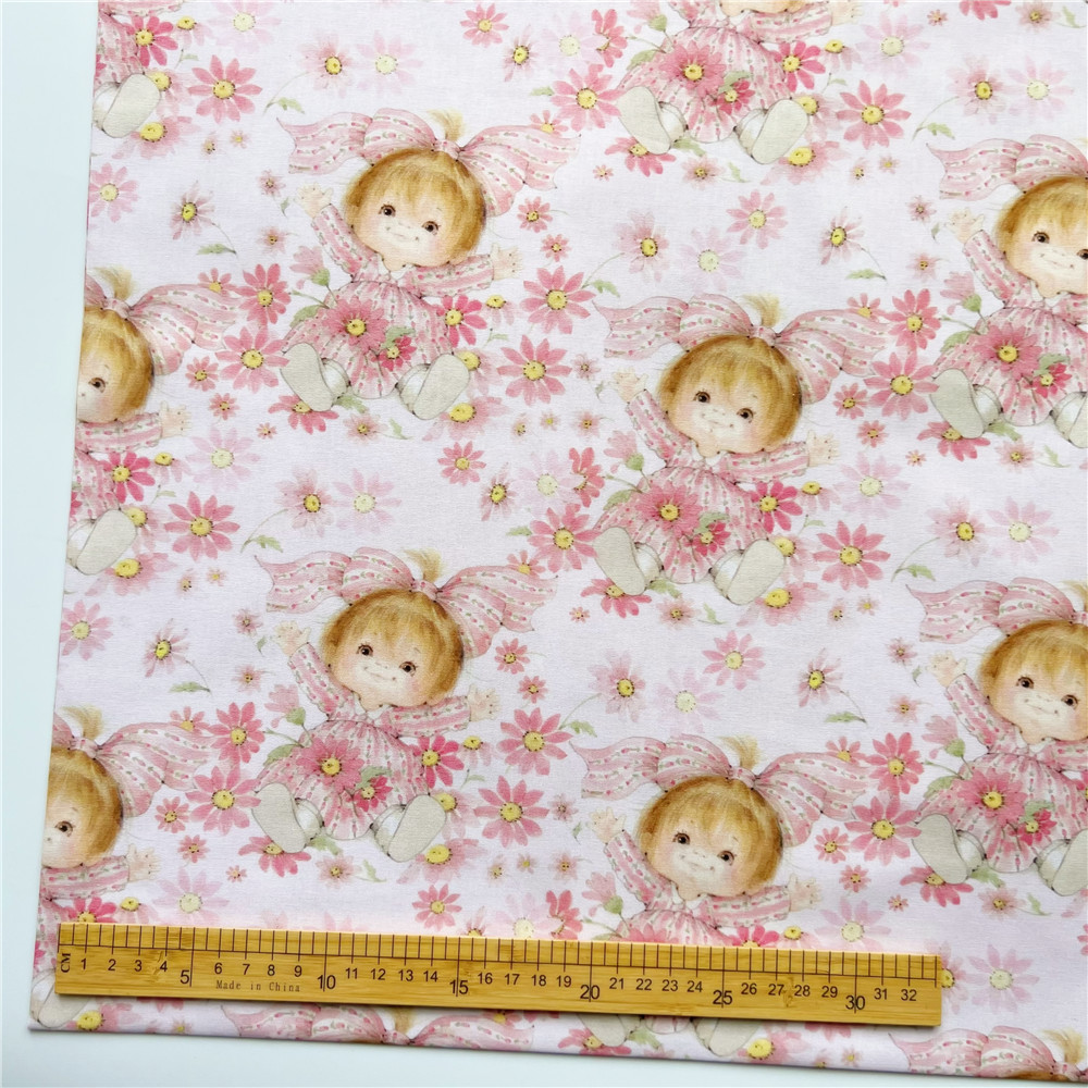 Katoen Gedrukt Cartoon Cartoon Retro Pop Tulp Stof Voor Kinderen Kleding Hometextile Baby Rok Cover Diy Materi: XXS / WHITE