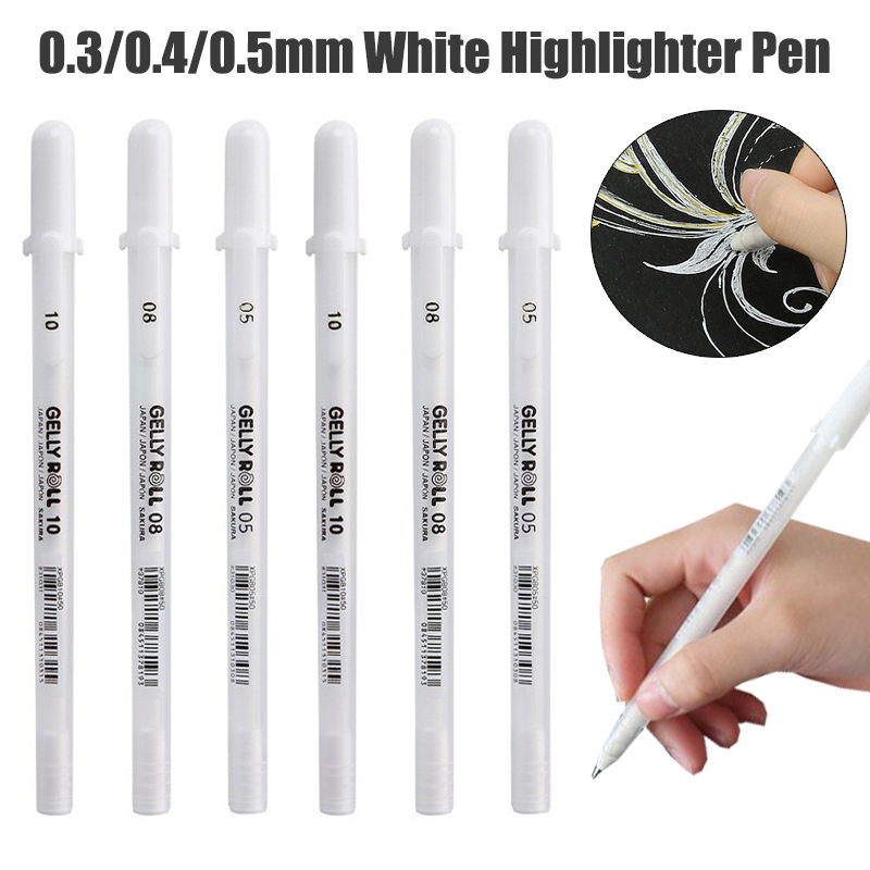 Penna gel bianca da 0,3/0,4/0,5 mm Penna Marke ad alta luminosità Penna per pittura artistica in cartone nero Penne a linea bianca Scrittura fluida