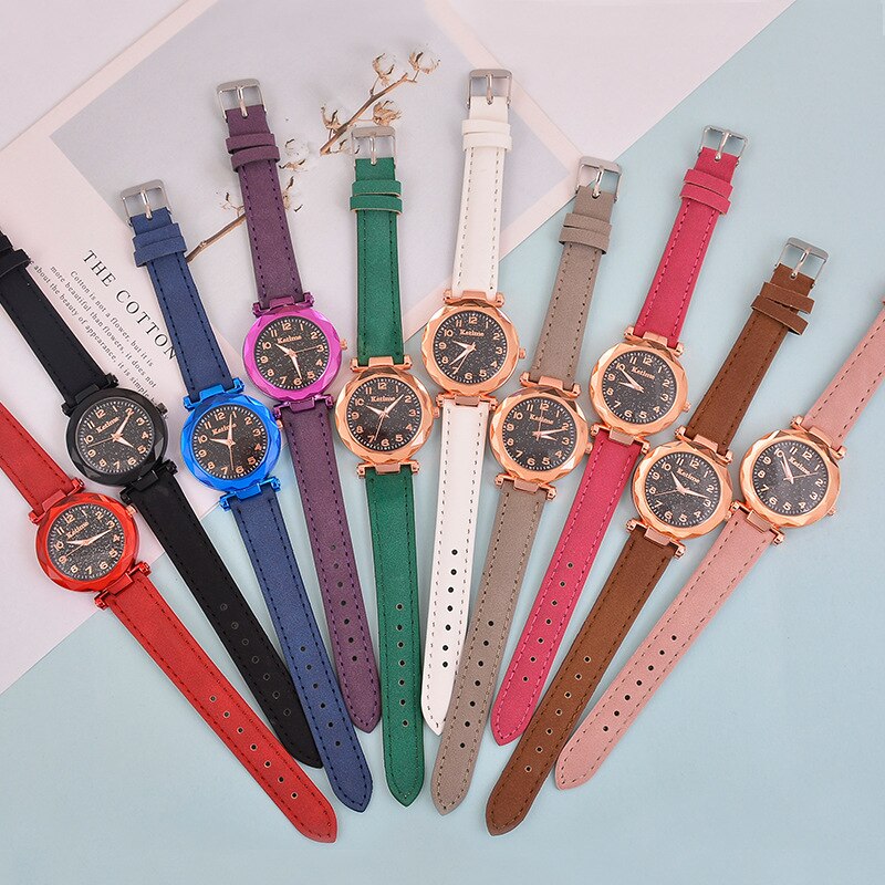 Casual Romantic Starry Sky Women Watches Bracelet Bangle Ladies Wrist Watch Simple Leather Female Clock Relogio Feminino