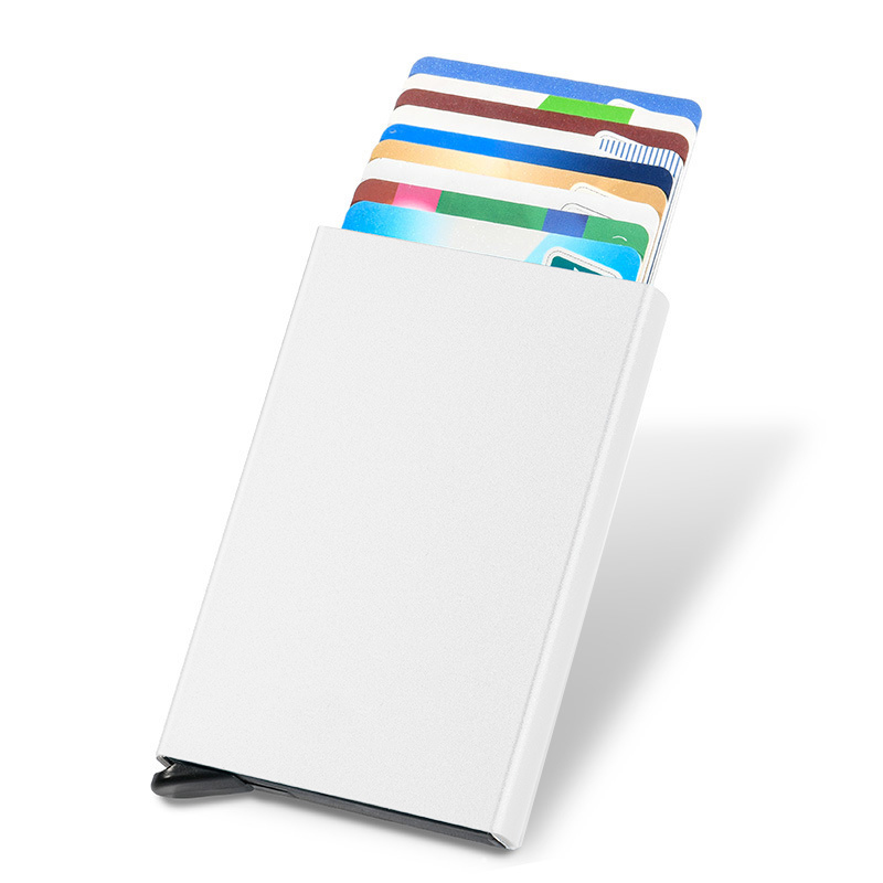 Slim Pop Up Wallet Minimalist Credit Card Holder For Men Women RFID Blocking Mini Metal Case: Silver
