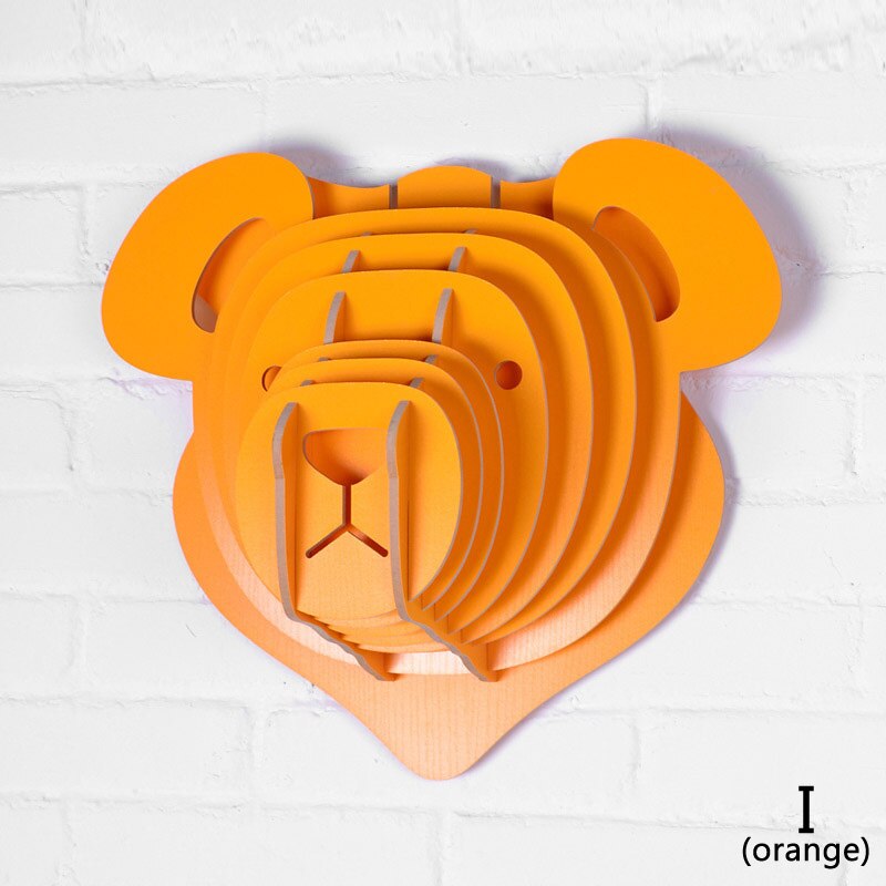 Big 36x40x22cm White Teddy Bear Wall Hanging Craft DIY 3D Puzzle Wood Animal Craft For Home Decoration Polar Bear Animal Head: I orange