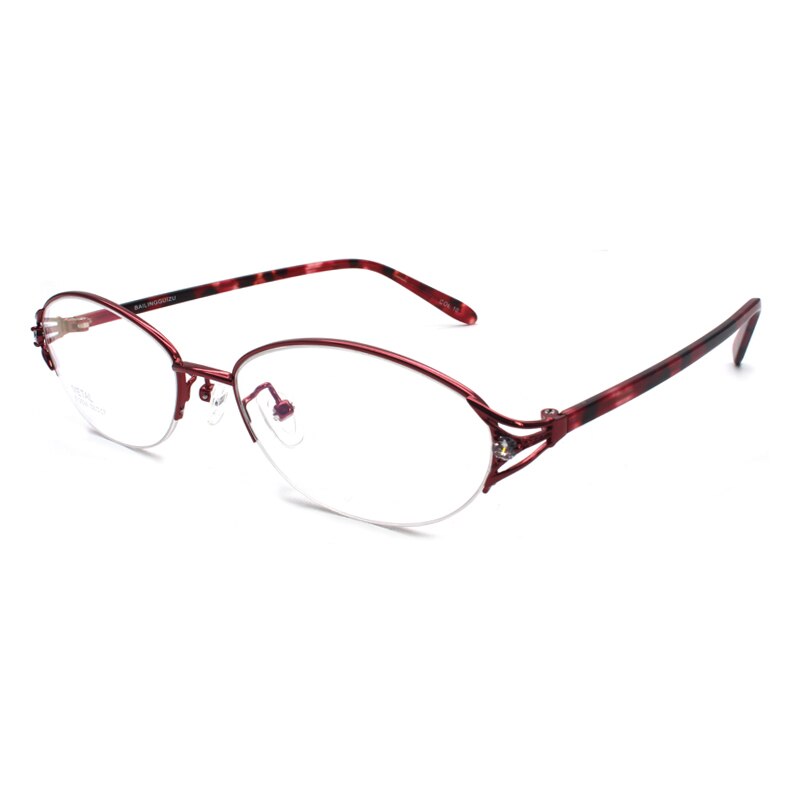 Alloy Frame Eyeglasses Oval Shape Brand Prescription Spectacles Women Eyewear Half Rim: Red