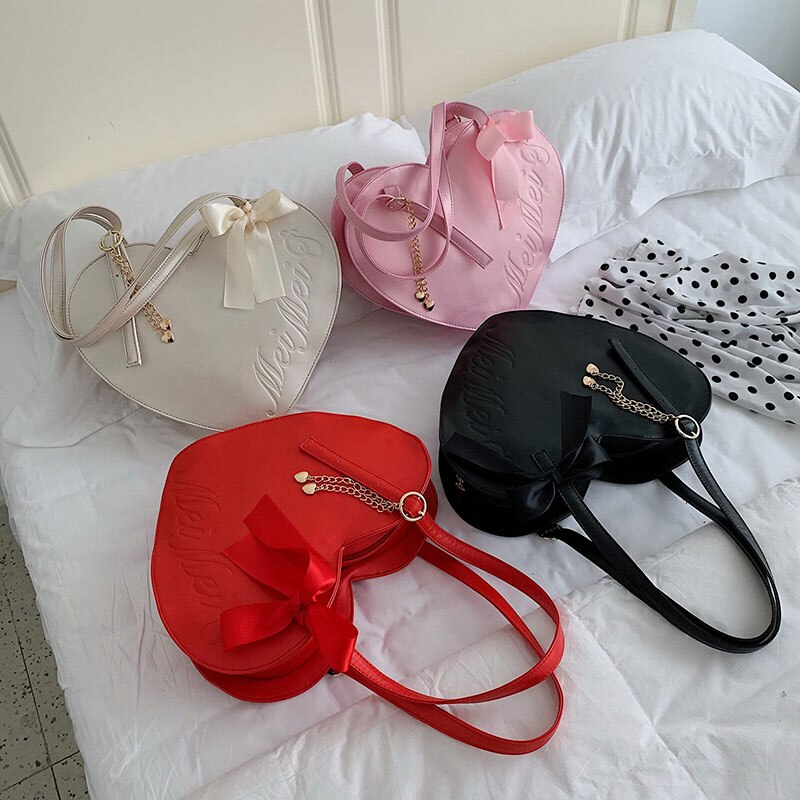 niedlich Rot Herz Bogen Lolita Casual Schulter Tasche Handtasche Damen Totes Tasche Frauen Bolsa Einkaufstasche Tasche