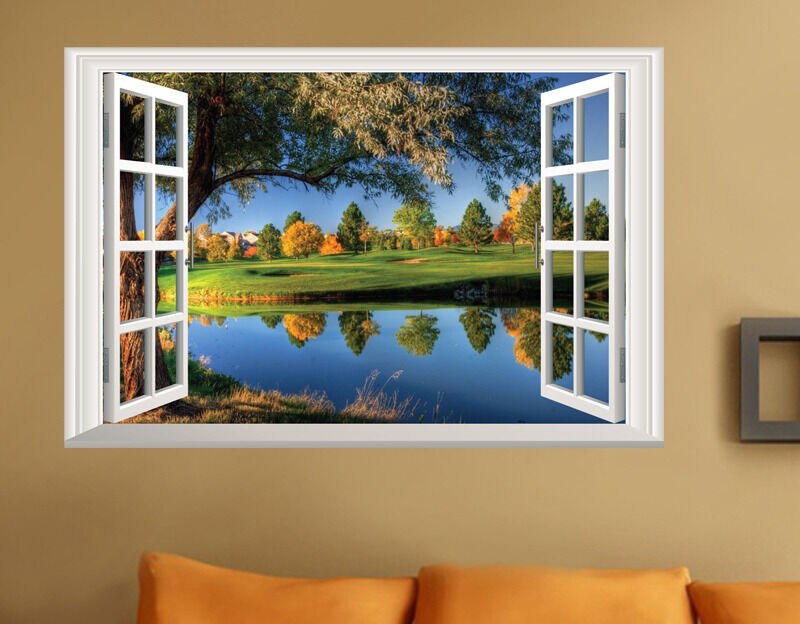 Wall Stickers Scenery natural Lake 3D Window Home decor Room Decal Pictures art