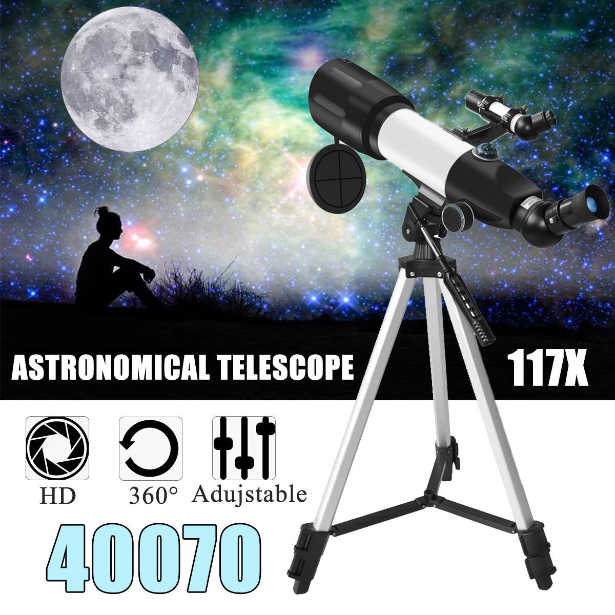 Professionele Hd Zoomen Outdoor Max 117X Refractieve Space Astronomische Telescoop Monoculaire Met Statief Voor Kids Volwassenen