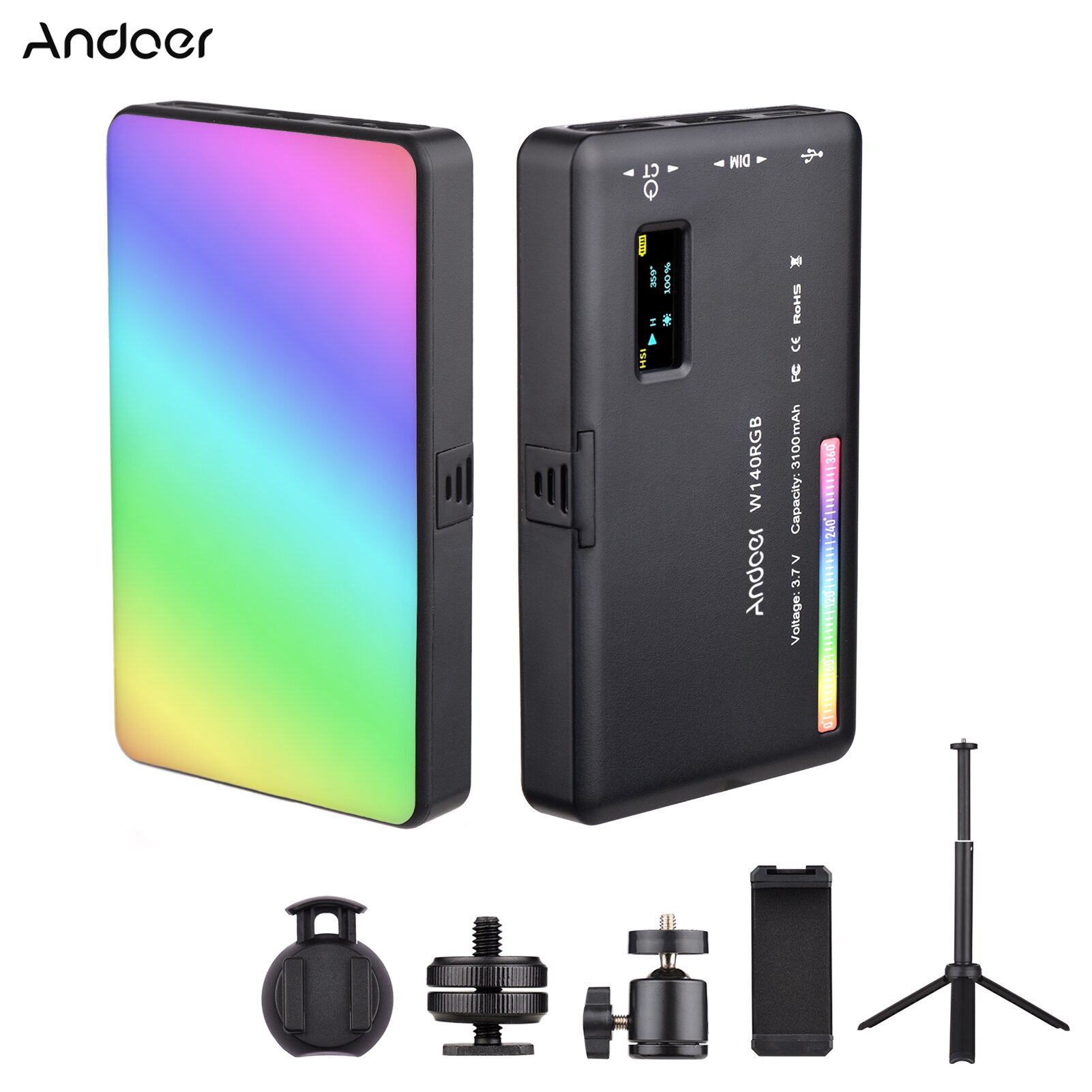CZ Andoer W140 RGB LED Video Licht Tasche Video CRI95 + 2500K-9000K Schreibtisch Stativ Kugelkopf Telefon Halfter Kalten Schuh für Vlog
