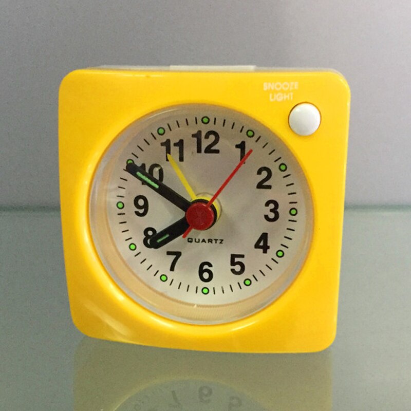 Square Small Bedside Alarm Clock LED Light Silent Sweep Alarm Timer No Ticking Snooze For Home Traveling Desktop Table Decor: Yellow
