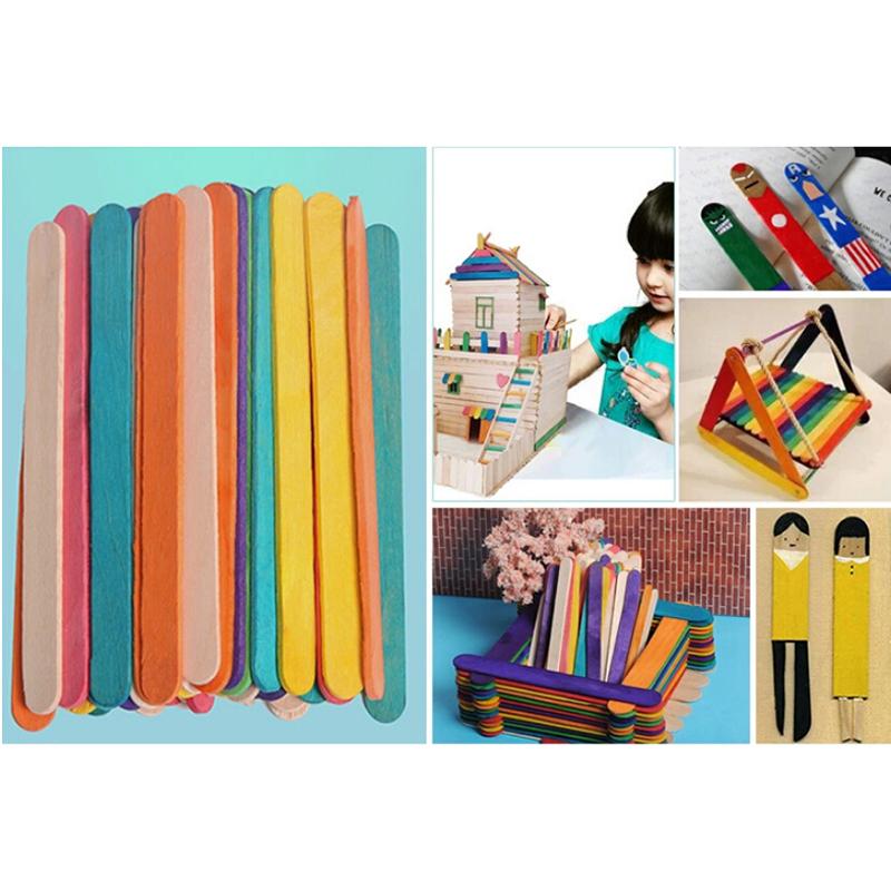 50Pcs/lot Wooden Popsicle Stick Kids Hand Crafts Art Ice Cream Lolly Cake DIY Making Funny Lollipop Popsicle Sticks