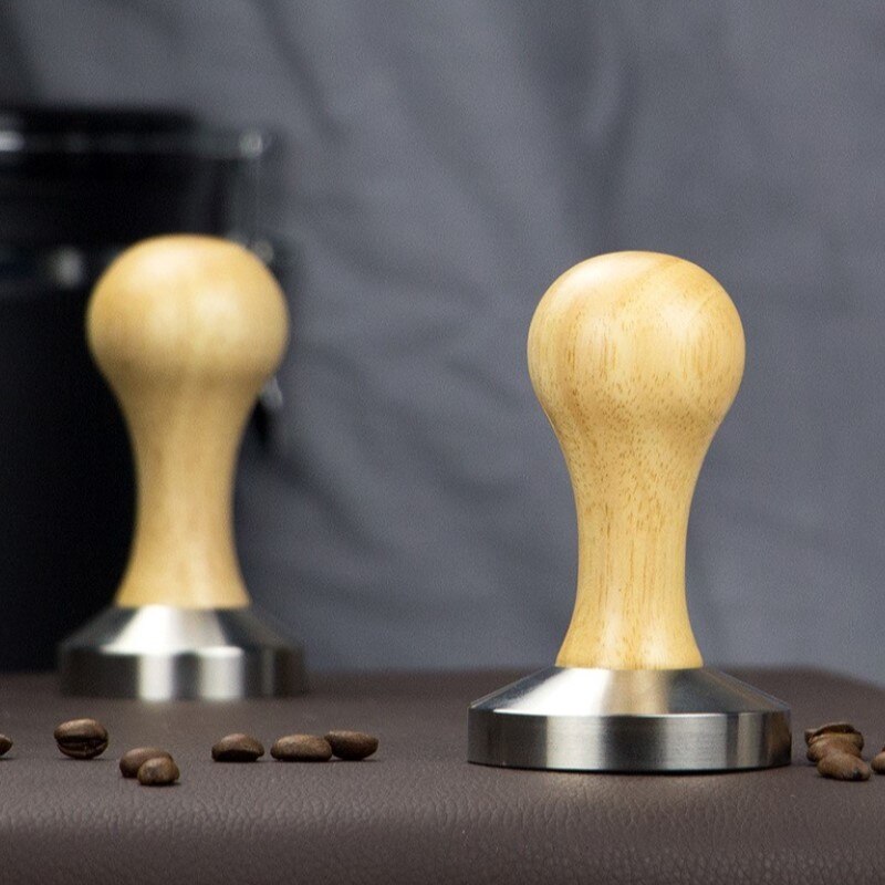 Solid wood powder press espresso coffee stuffer oak 304 stainless steel hammer for kitchen gadgets and accessories small tools