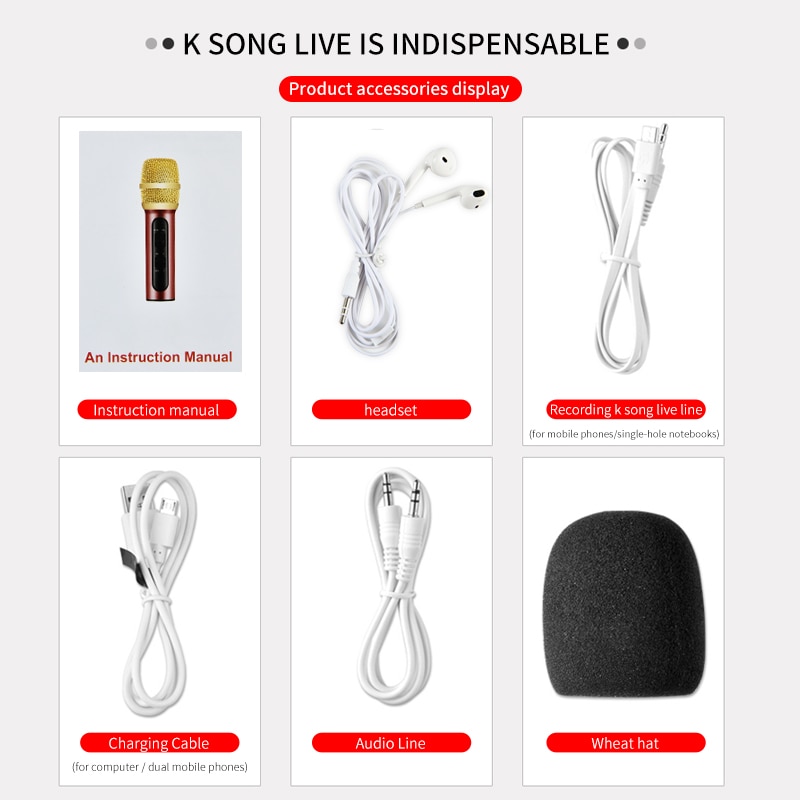 Microphone Portable karaoké condensateur chanter enregistrement en direct pour téléphone Portable ordinateur avec carte son écho Microfone