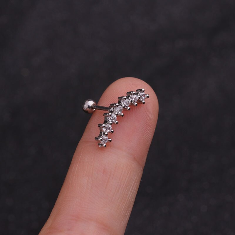 1Pc Goud Zilver Kleur Rvs Oor Kraakbeen Helix Schroef Terug Earring Stud Cz Tragus Roek Conch Piercing Sieraden: silver  style 04
